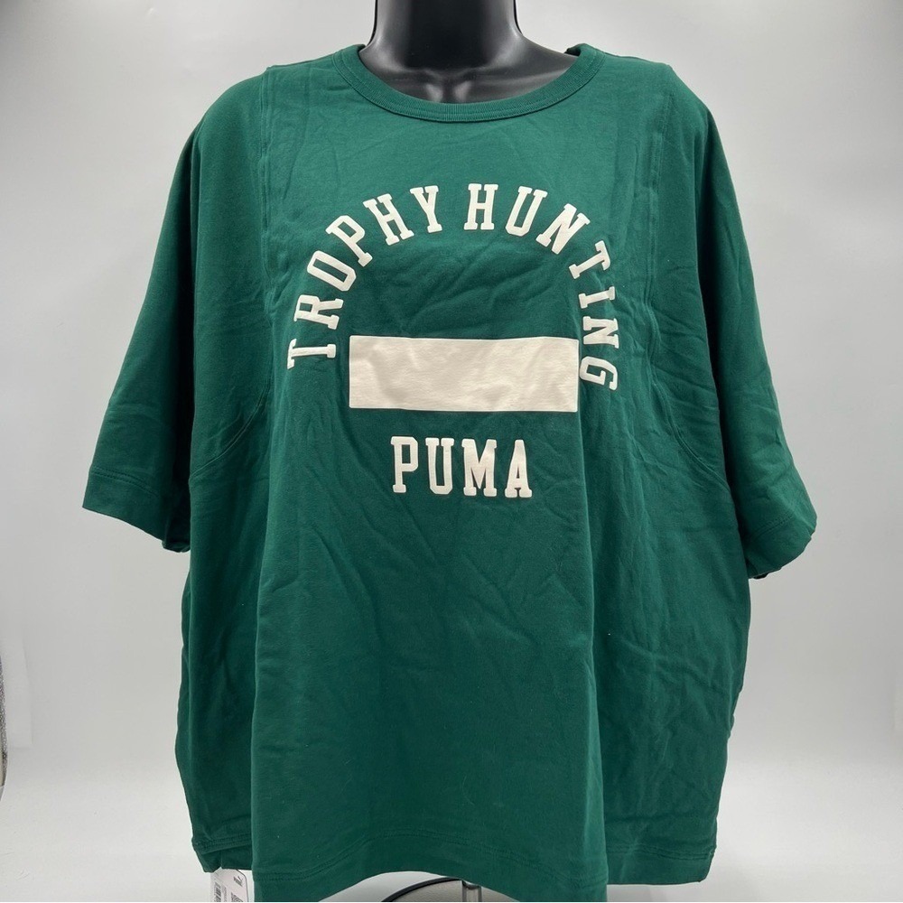 PUMA x Trophy Hunting Reversible Cropped T-Shirt Green cream Womens XL - Picture 9 of 10